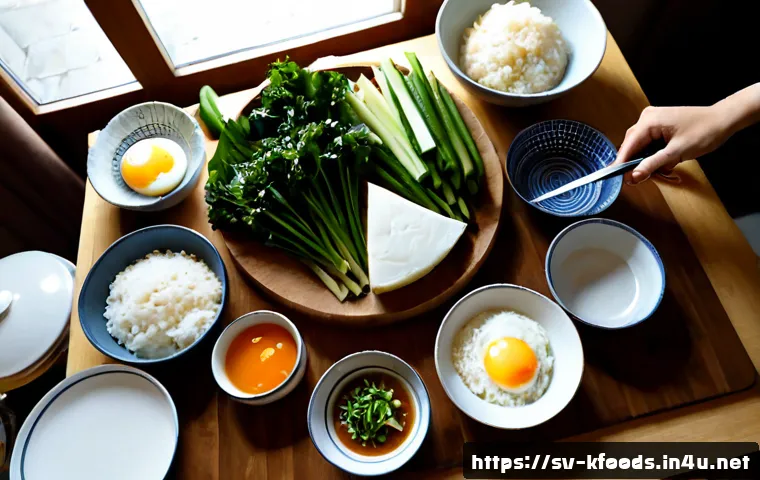한식조리기능사 실기 연습 꿀팁 모음 - Photorealistic Swedish home kitchen set up for Korean-style culinary skills practice, focused overhe...
